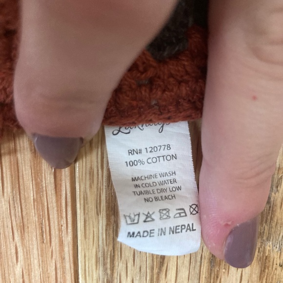 Hippie California Crochet Bohemian Rust/Sage/Cream Crop Tie Top S - Picture 9 of 9